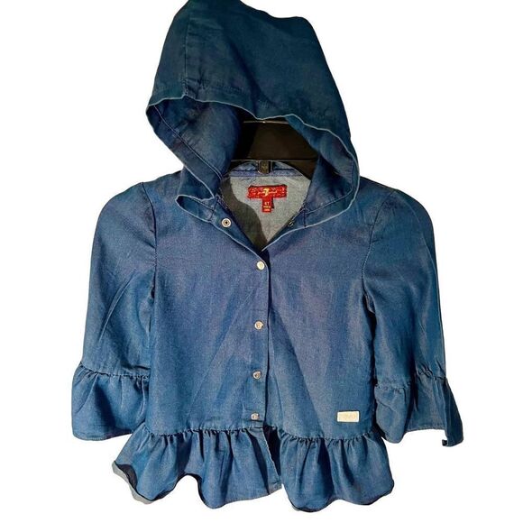 7 For All Mankind Kids Toddler Lightweight Hooded Denim  Snap Jacket/Top Sz 4T - Picture 1 of 8